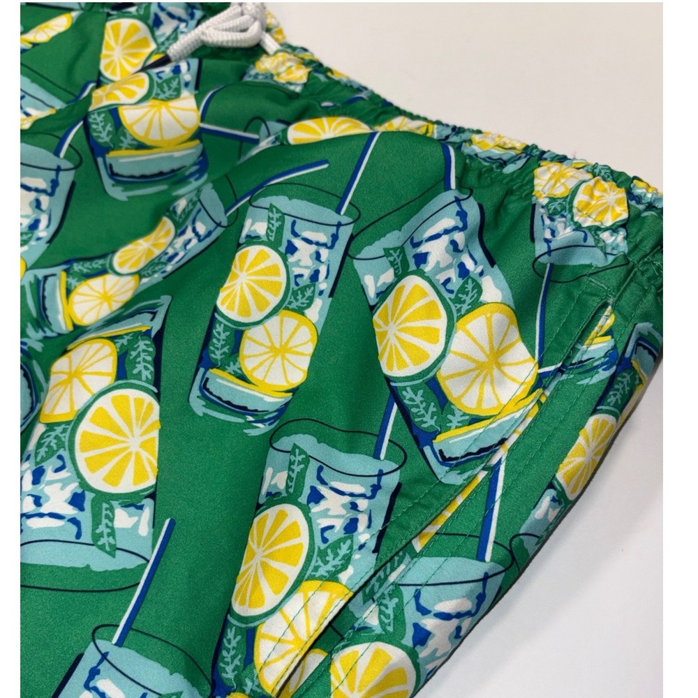 Crown Ivy Men's Swim Trunks Green Lemonade Drink Print Elastic W/ Drawstring XL - Picture 4 of 8